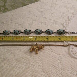 Lot of (2) vintage bracelets circa 1980s - elephant charm / aqua abstract beads
